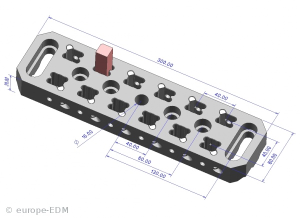 Leiste mit 12-fach Vierkant 15mm Spannsystem